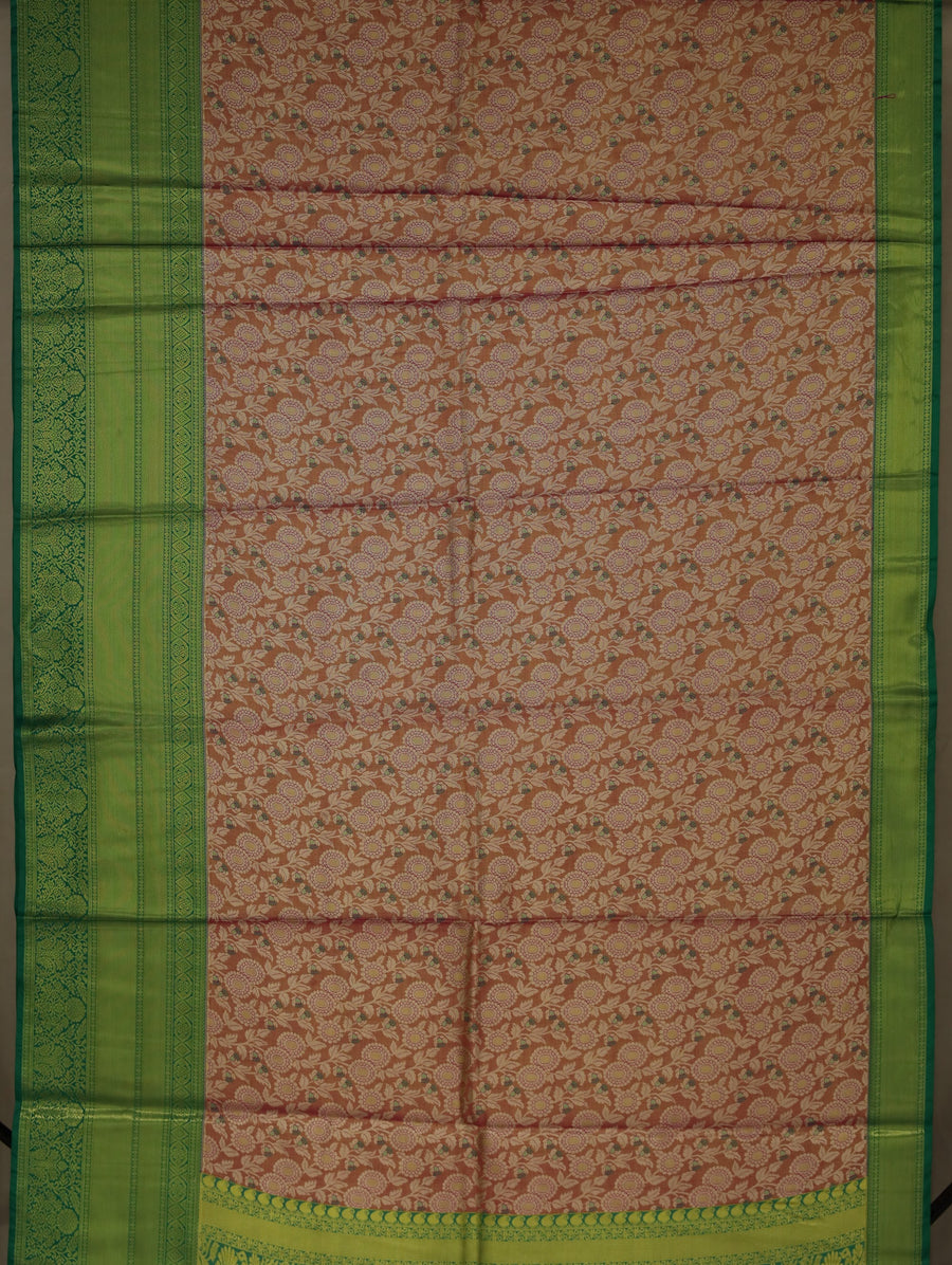 Sage Green Kanchipuram Inspired Semi Silk Saree with Medium Medium Contrast Border