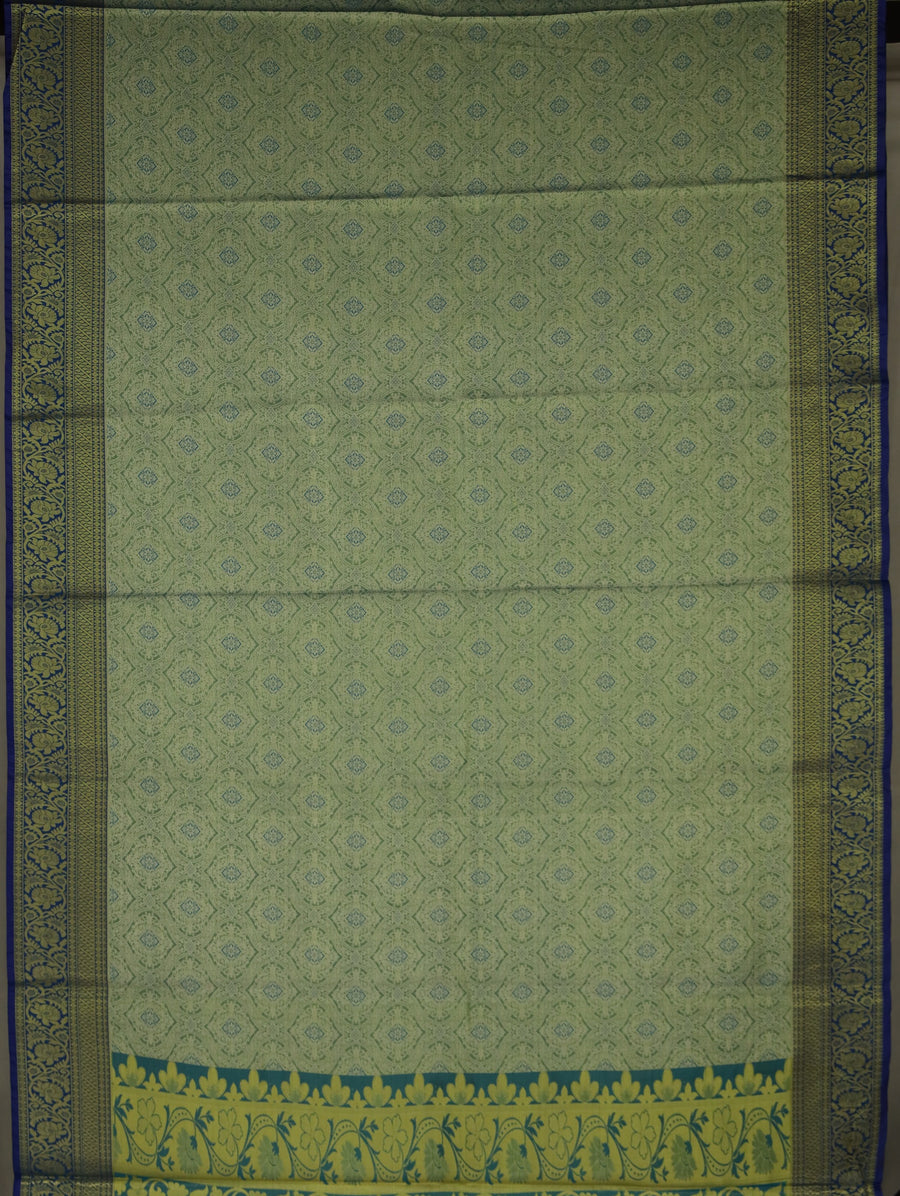 Sage Green Kanchipuram Inspired Semi Silk Saree with Wide Wide Contrast Border