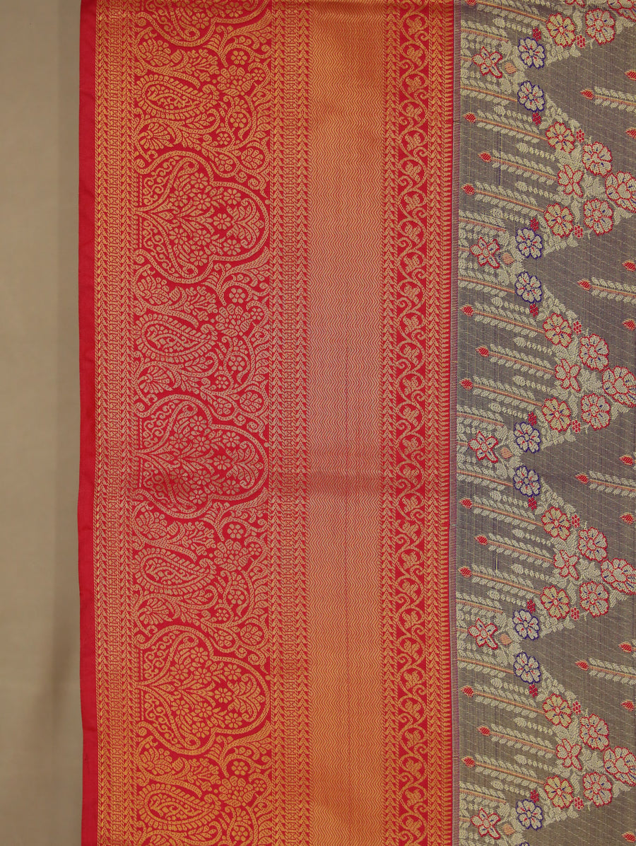 Olive Gray Dharmavaram Inspired Semi Silk Saree with Wide Wide Contrast Border