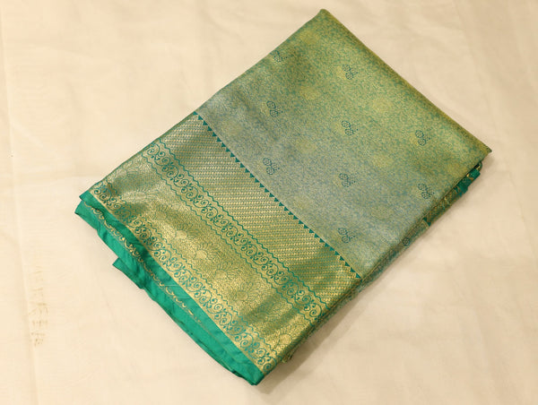 Pistachio Green Dharmavaram Inspired Semi Silk Saree with Wide Wide Contrast Border