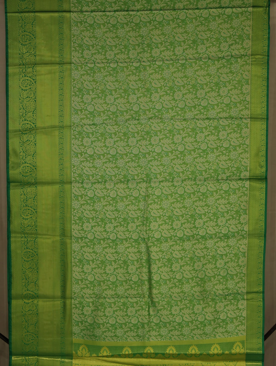 Lime Green Mysore Inspired Semi Silk Saree with Medium Medium Self Border