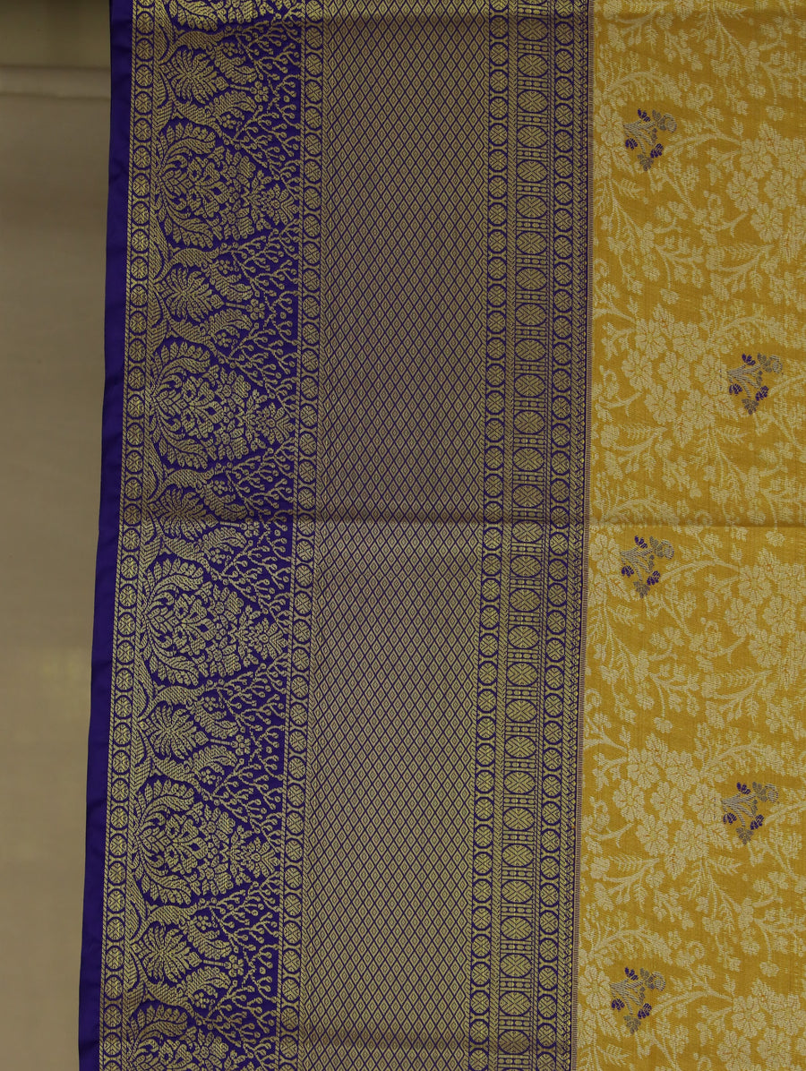 Champagne Gold Kanchipuram Inspired Semi Silk Saree with Wide Wide Contrast Border