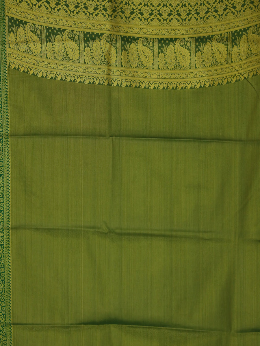 Fern Green Dharmavaram Inspired Semi Silk Saree with Wide Wide Contrast Border