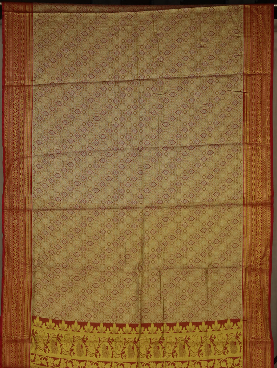 Champagne Gold Dharmavaram Inspired Semi Silk Saree with Medium Medium Contrast Border
