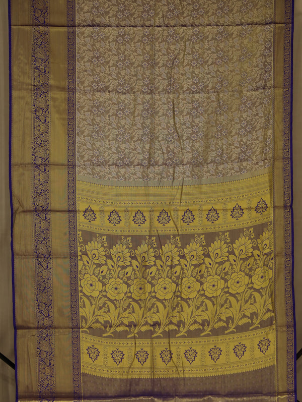 Antique Gold Dharmavaram Inspired Semi Silk Saree with Wide Wide Contrast Border