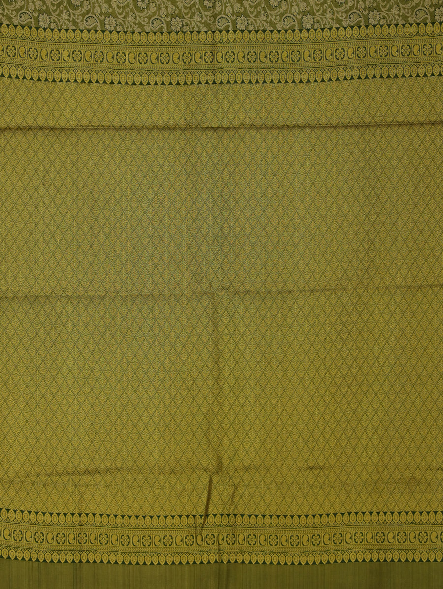 Olive Green Kanchipuram Inspired Semi Silk Saree with Medium Medium Self Border