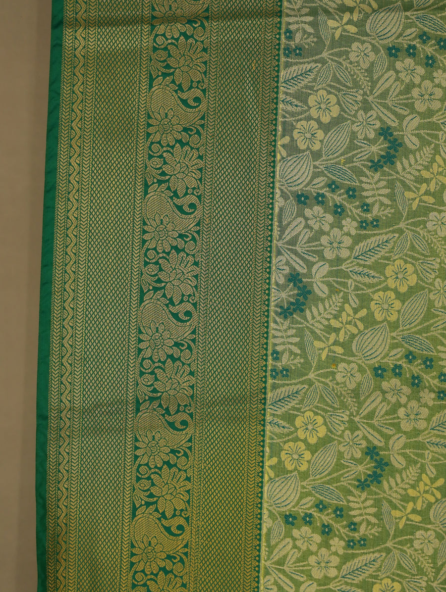 Moss Green Mysore Inspired Semi Silk Saree with Wide Wide Contrast Border