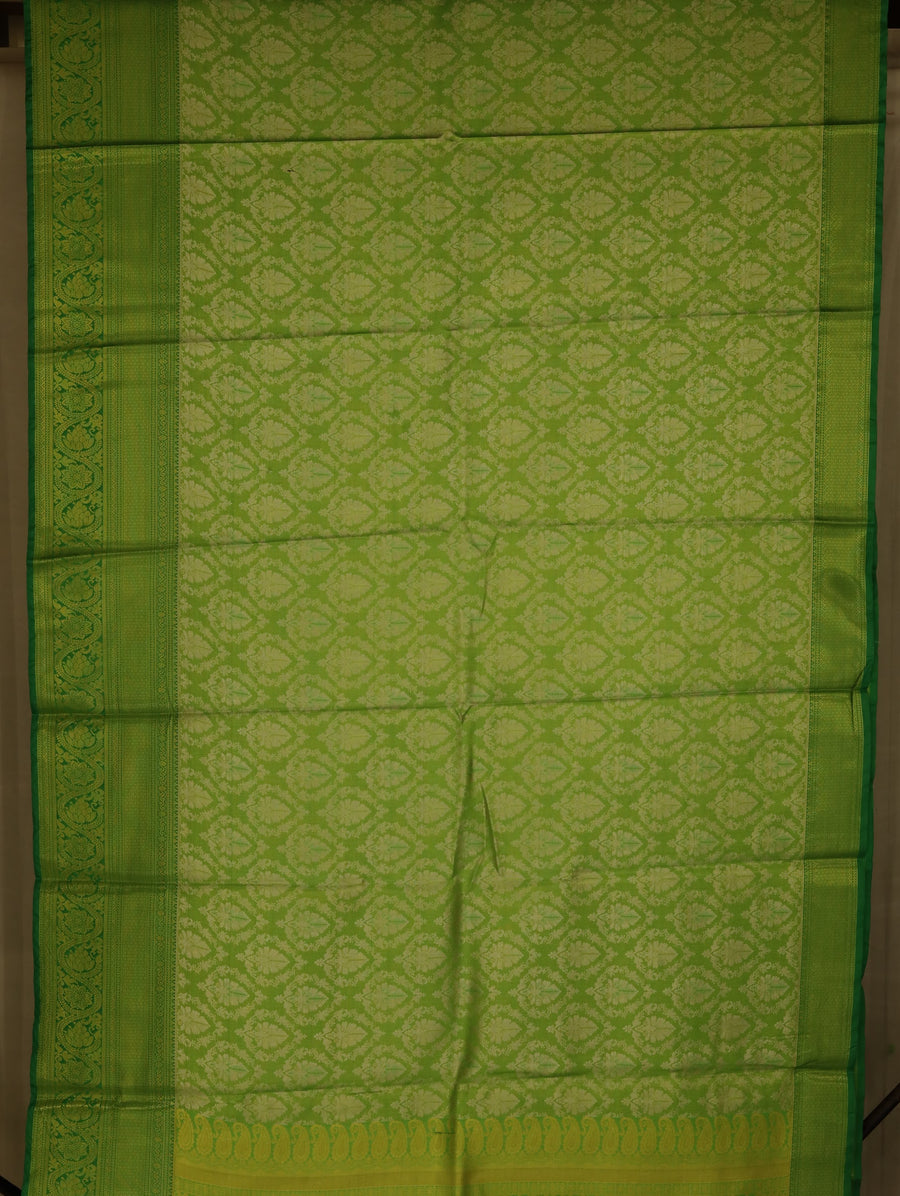 Lime Green Kanchipuram Inspired Semi Silk Saree with Medium Medium Self Border