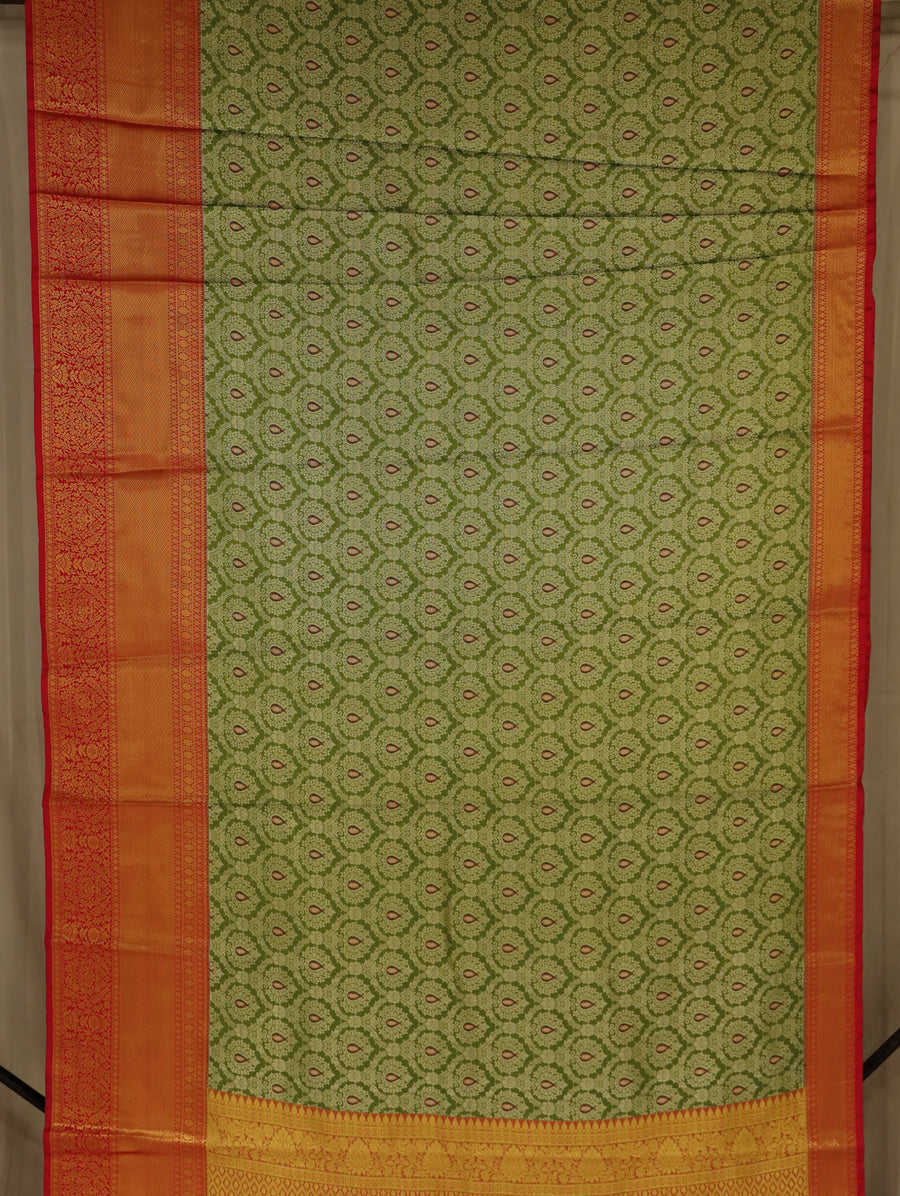 Sage Green Kanchipuram Inspired Semi Silk Saree with Wide Wide Contrast Border