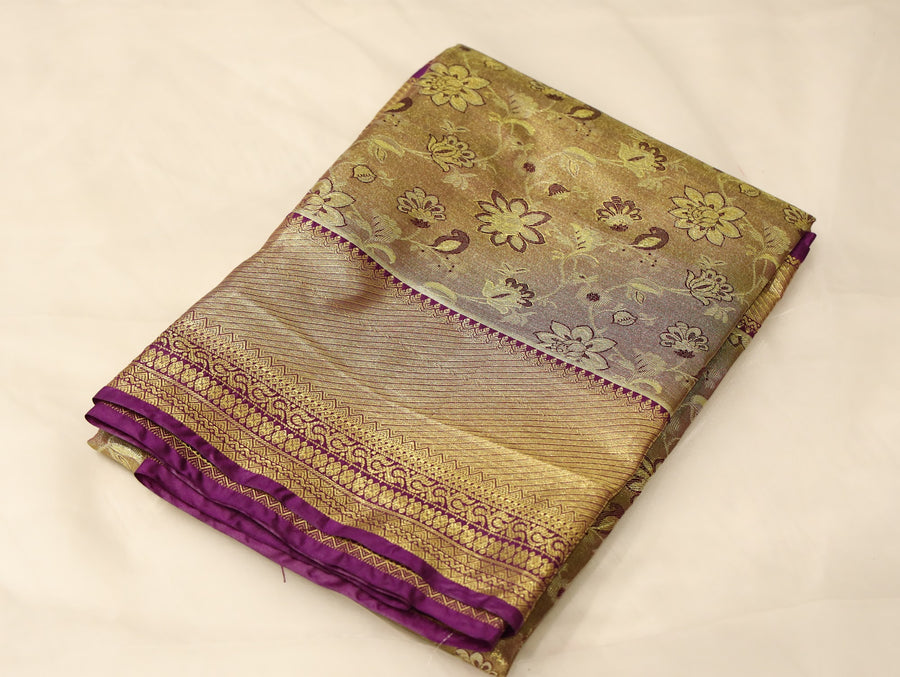 Antique Bronze Dharmavaram Inspired Semi Silk Saree with Medium Medium Contrast Border