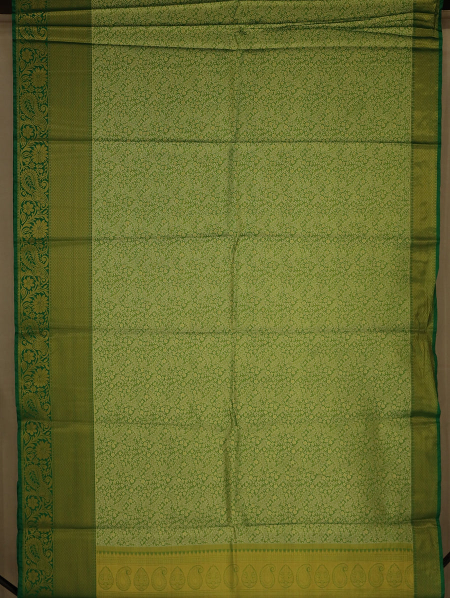 Olive Green Kanchipuram Inspired Semi Silk Saree with Medium Medium Contrast Border
