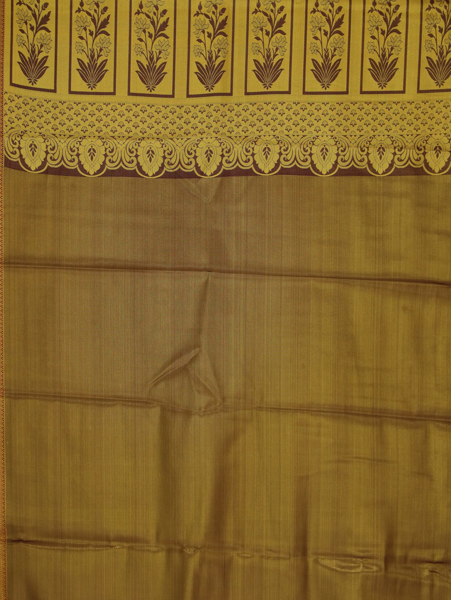 Ivory Gold Dharmavaram Inspired Semi Silk Saree with Wide Wide Contrast Border