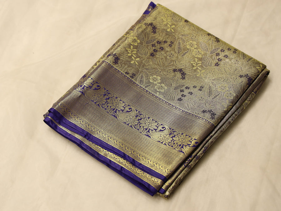 Moss Olive Dharmavaram Inspired Semi Silk Saree with Wide Wide Contrast Border