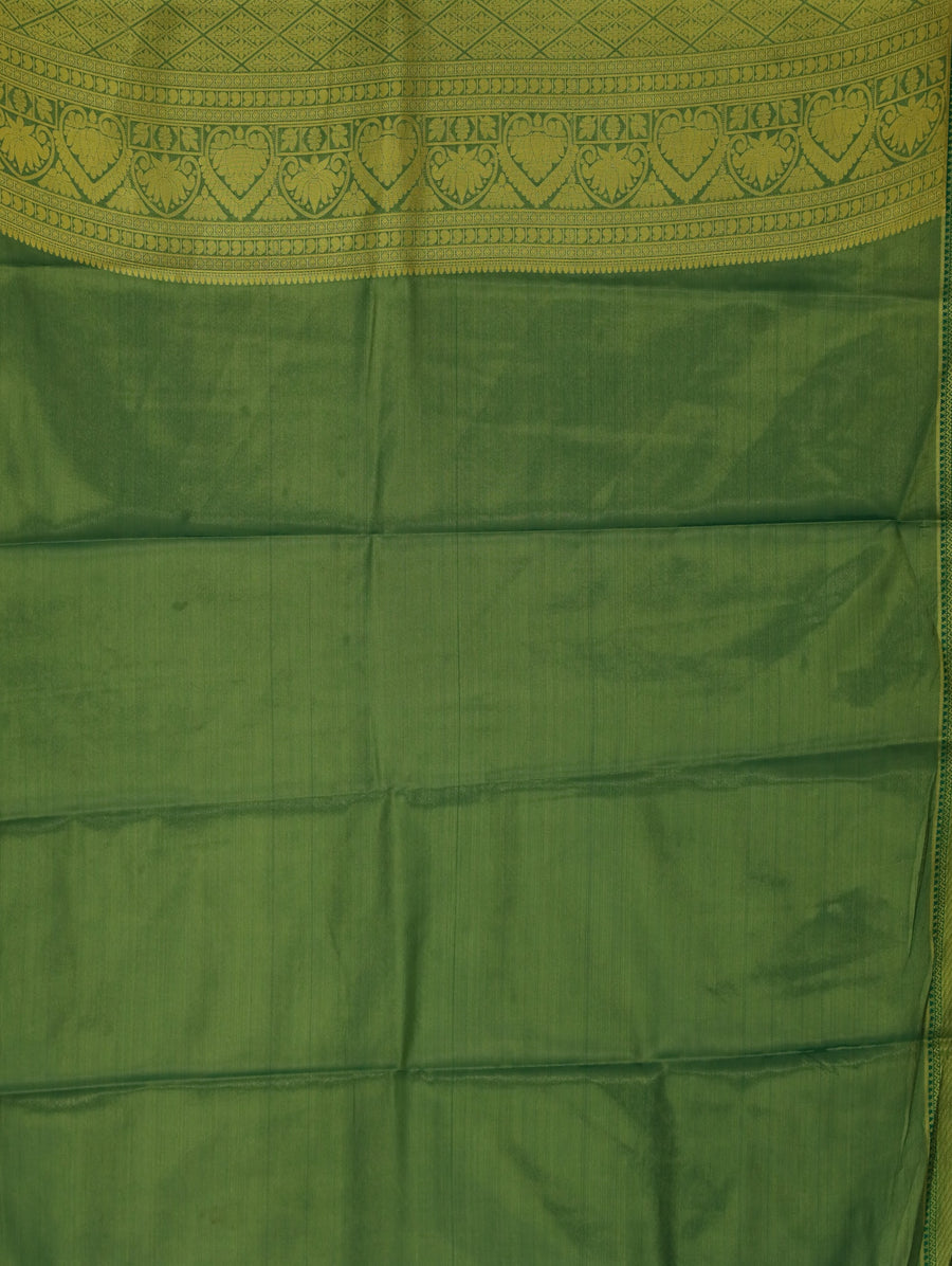 Moss Green Kanchipuram Inspired Semi Silk Saree with Wide Wide Self Border