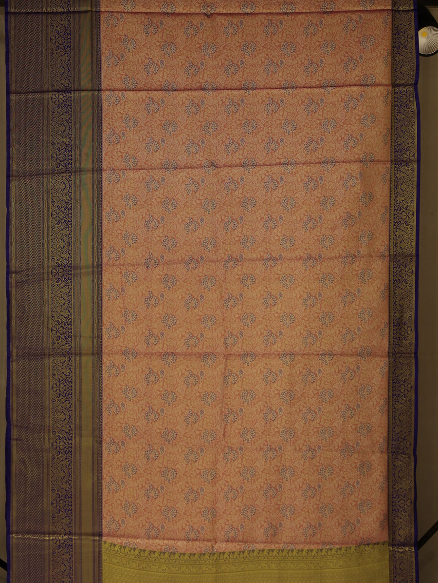 Peach Blossom Kanchipuram Inspired Semi Silk Saree with Wide Wide Contrast Border