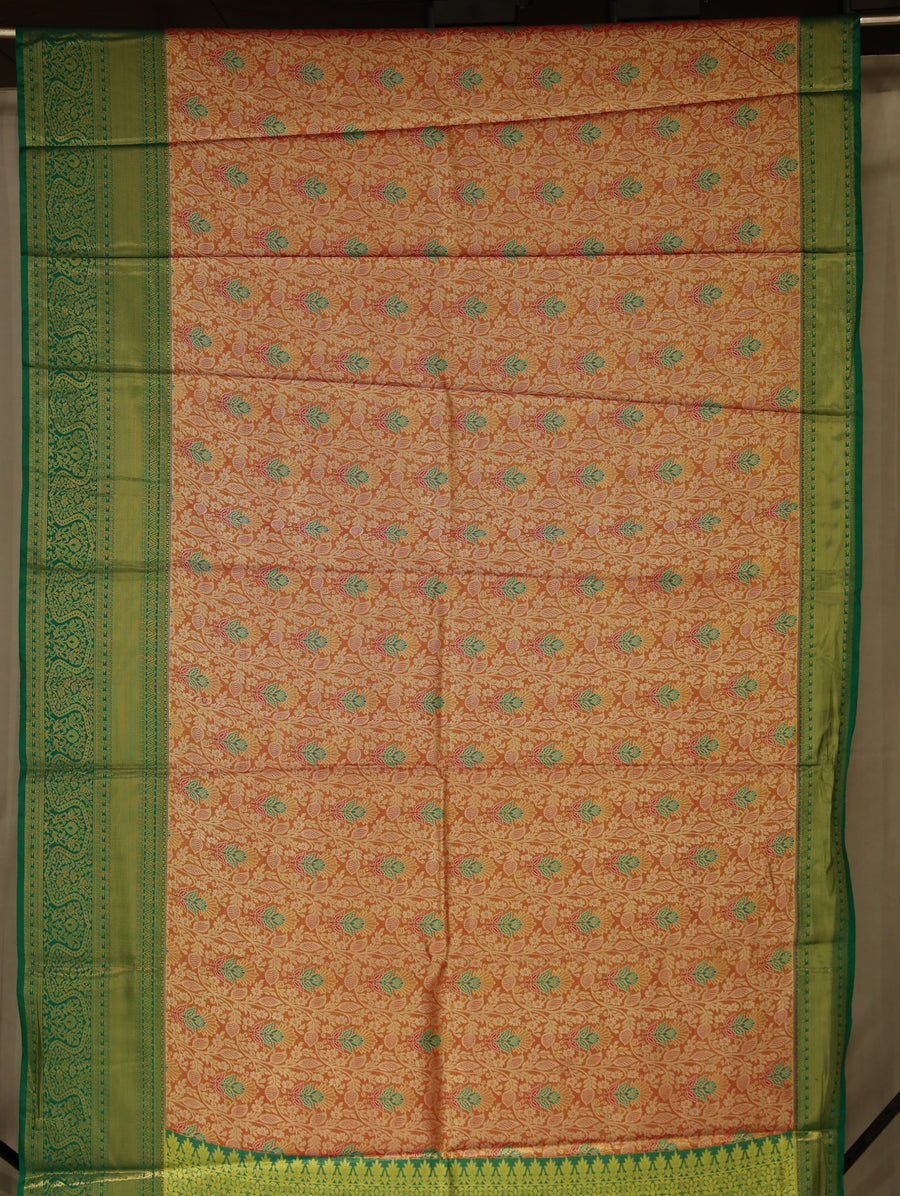Meadow Green Dharmavaram Inspired Semi Silk Saree with Medium Medium Contrast Border