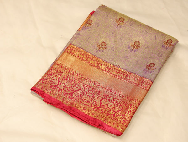 Champagne Gold Dharmavaram Inspired Semi Silk Saree with Wide Wide Contrast Border