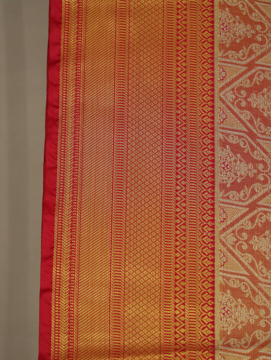 Champagne Gold Dharmavaram Inspired Semi Silk Saree with Wide Wide Contrast Border
