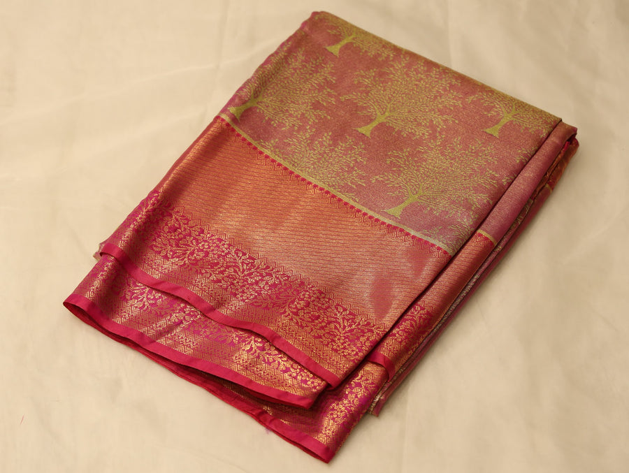 Terracotta Orange Dharmavaram Inspired Semi Silk Saree with Wide Wide Self Border