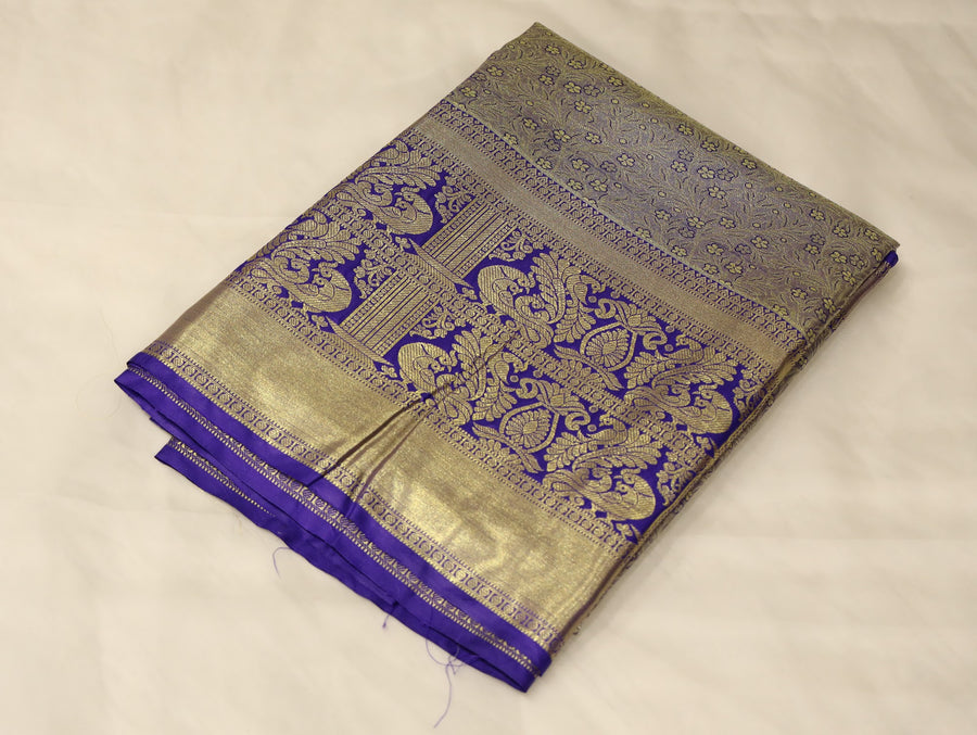 Champagne Gold Dharmavaram Inspired Semi Silk Saree with Wide Wide Contrast Border