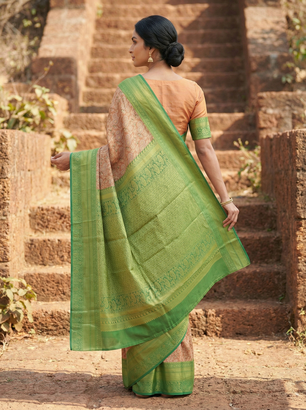 Sage Green Kanchipuram Inspired Semi Silk Saree with Medium Medium Contrast Border