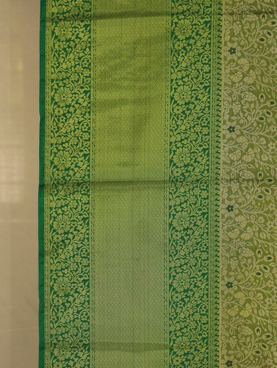 Fern Green Dharmavaram Inspired Semi Silk Saree with Wide Wide Contrast Border