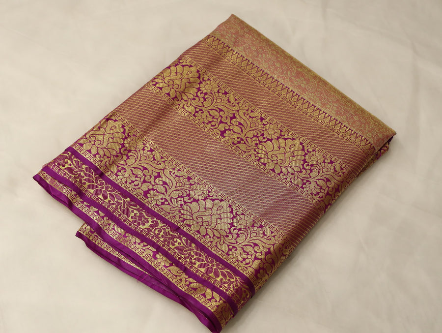 Dusty Rose Kanchipuram Inspired Semi Silk Saree with Wide Wide Contrast Border