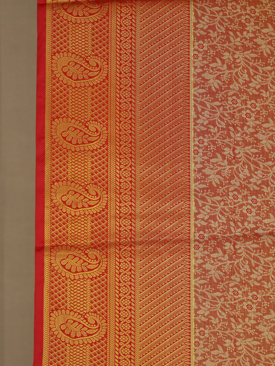 Burnt Orange Mysore Inspired Semi Silk Saree with Medium Medium Contrast Border