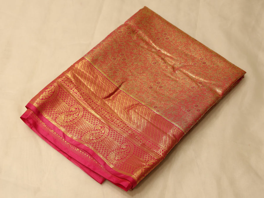 Burnt Orange Kanchipuram Inspired Semi Silk Saree with Medium Medium Contrast Border