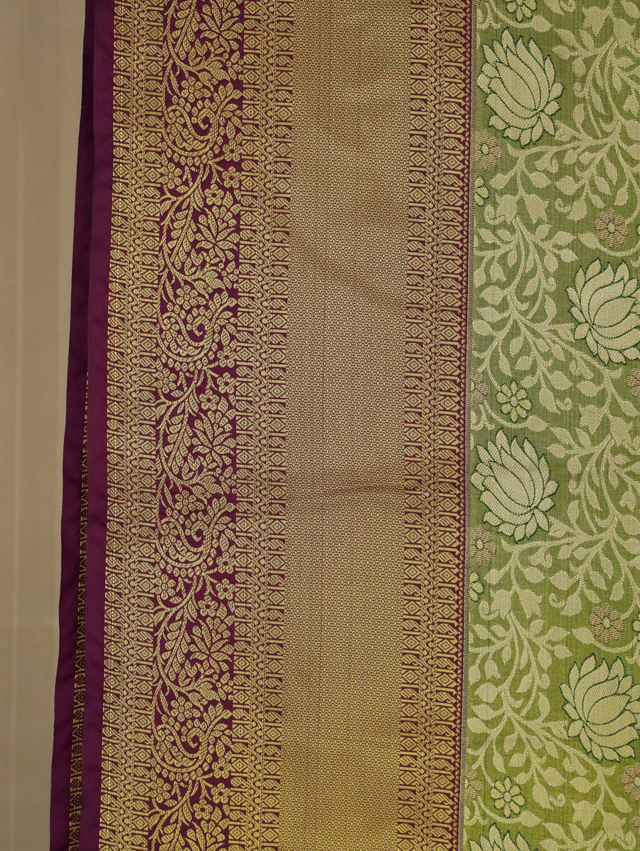 Sage Green Kanchipuram Inspired Semi Silk Saree with Wide Medium Contrast Border