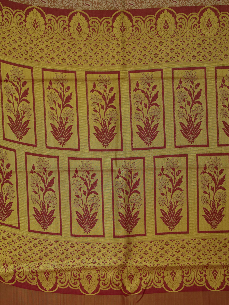 Earthy Brown Kanchipuram Inspired Semi Silk Saree with Medium Medium Contrast Border