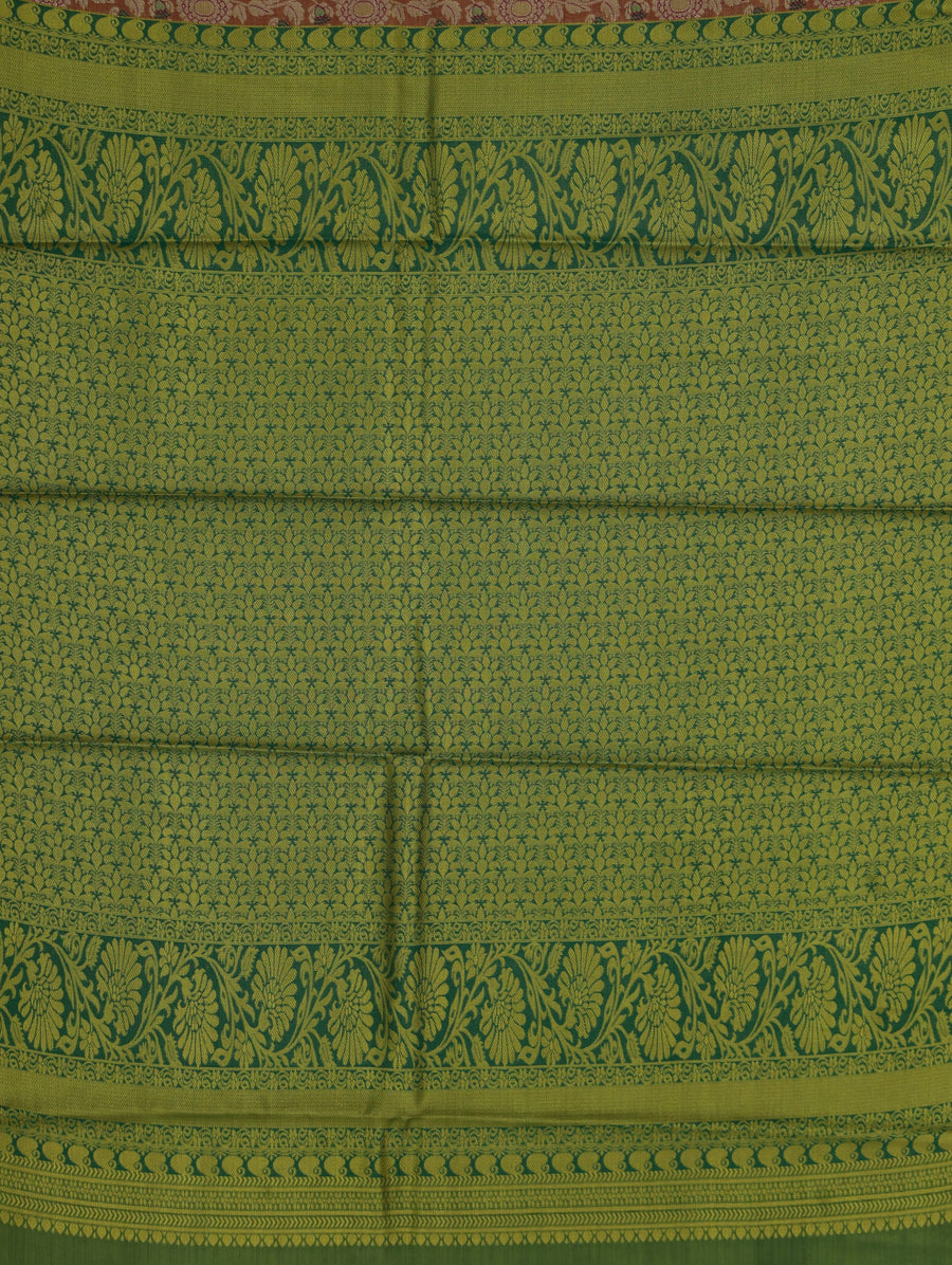 Sage Green Kanchipuram Inspired Semi Silk Saree with Medium Medium Contrast Border