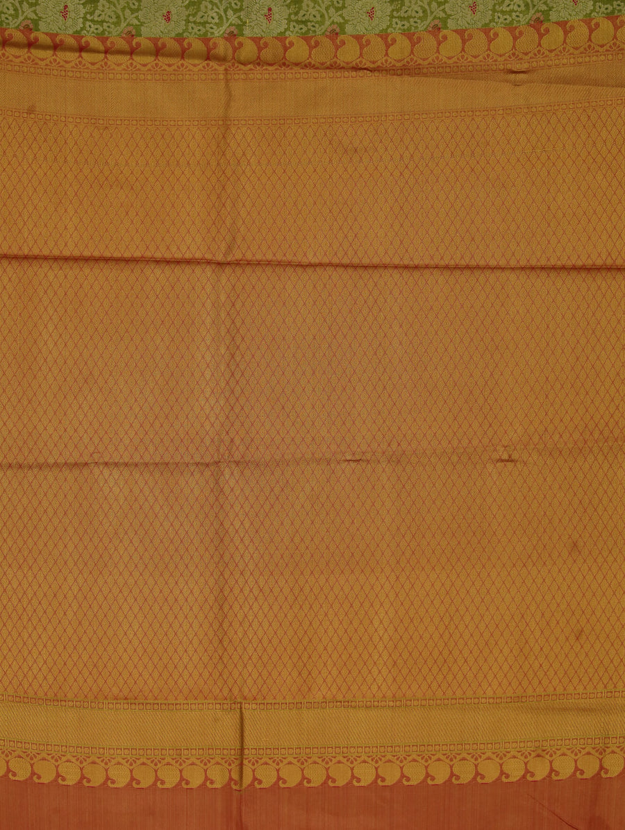 Sage Green Kanchipuram Inspired Semi Silk Saree with Wide Wide Contrast Border