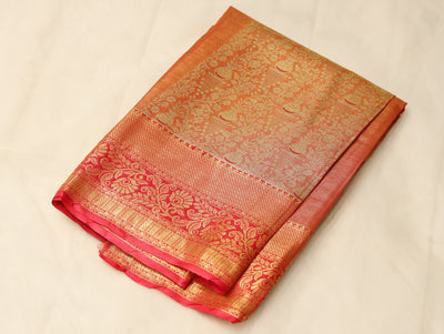 Golden Saffron Dharmavaram Inspired Semi Silk Saree with Medium Medium Contrast Border