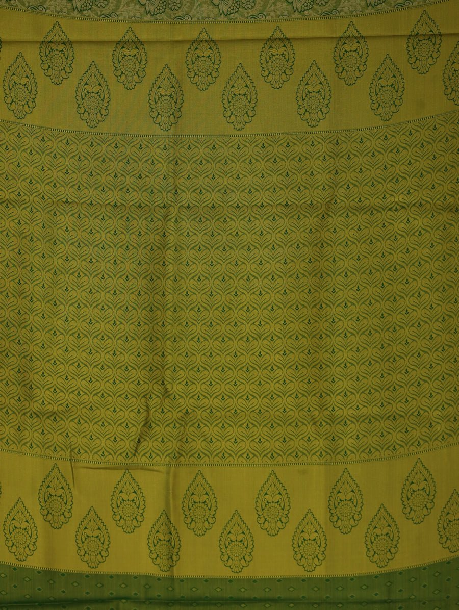 Chartreuse Green Mysore Inspired Semi Silk Saree with Wide Wide Self Border