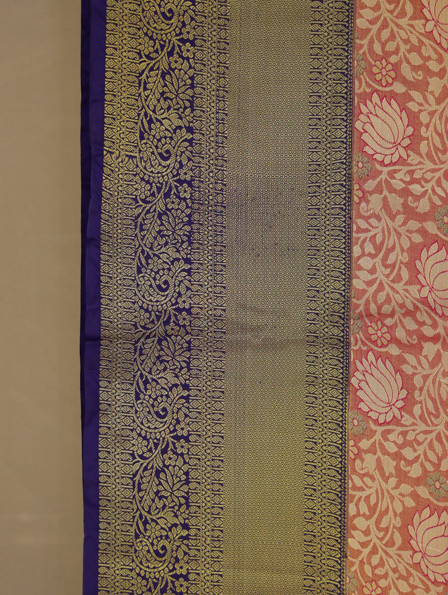 Dusty Rose Kanchipuram Inspired Semi Silk Saree with Wide Wide Contrast Border