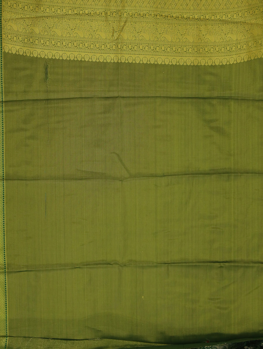Moss Green Mysore Inspired Semi Silk Saree with Medium Medium Self Border
