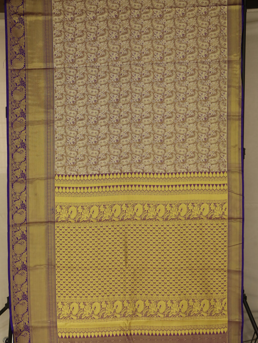 Champagne Gold Dharmavaram Inspired Semi Silk Saree with Wide Wide Contrast Border