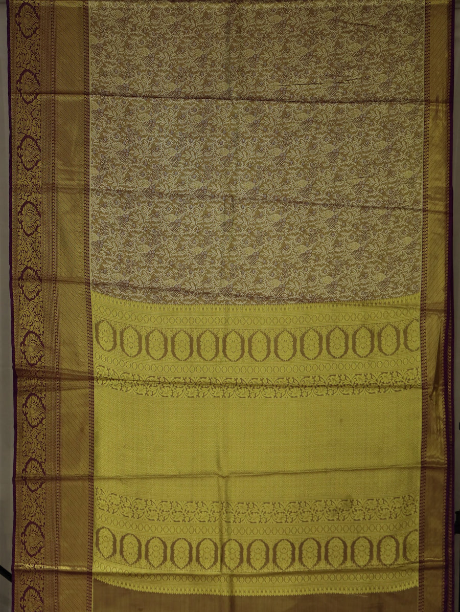 Olive Green Dharmavaram Inspired Semi Silk Saree with Medium Medium Contrast Border