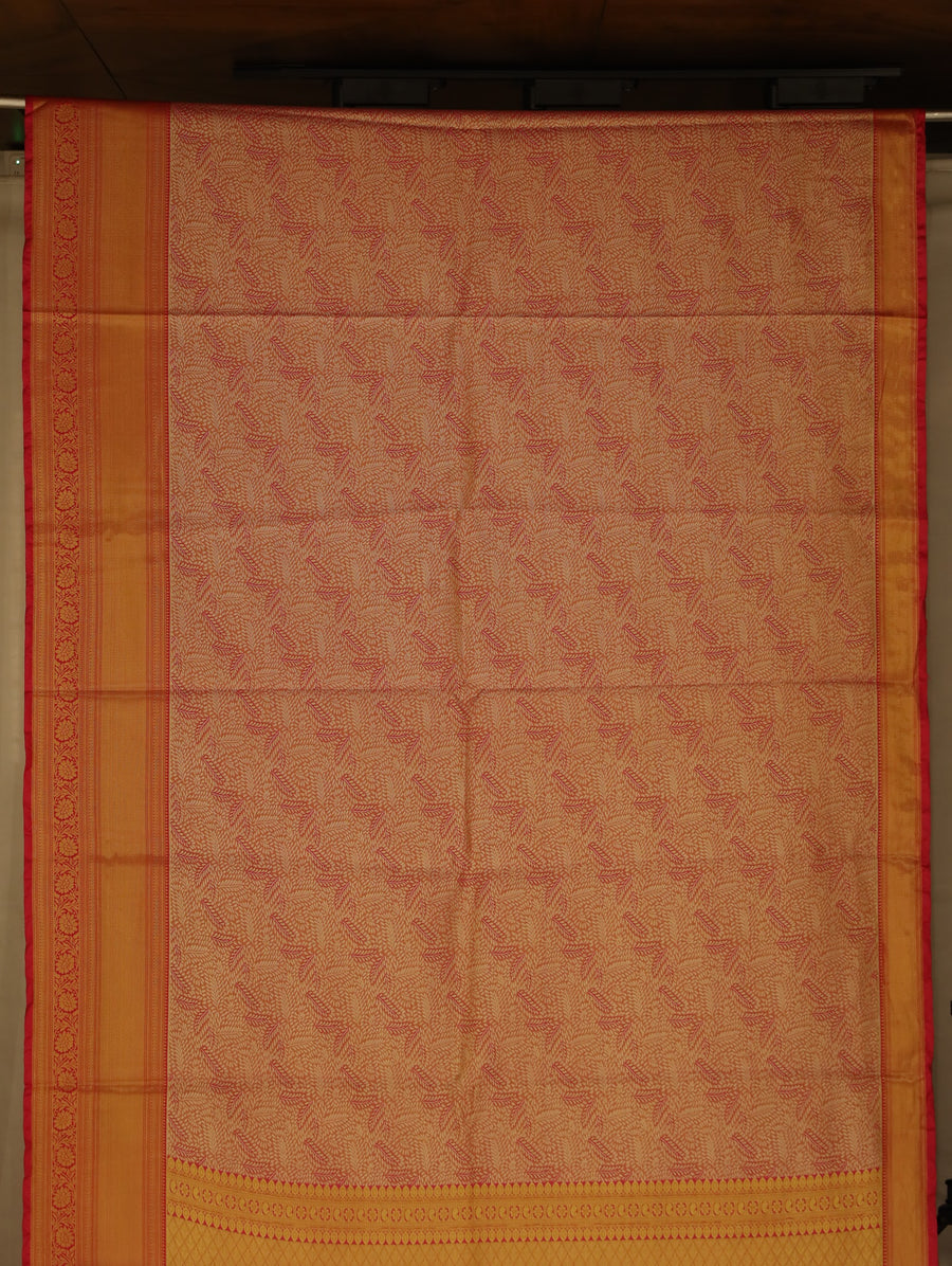 Saffron Gold Dharmavaram Inspired Semi Silk Saree with Medium Medium Contrast Border