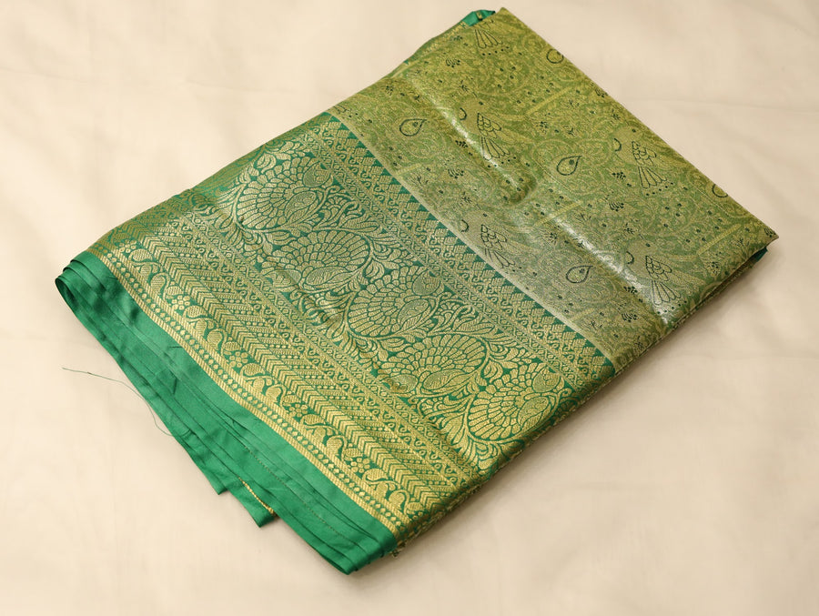 Olive Green Kanchipuram Inspired Semi Silk Saree with Wide Wide Self Border