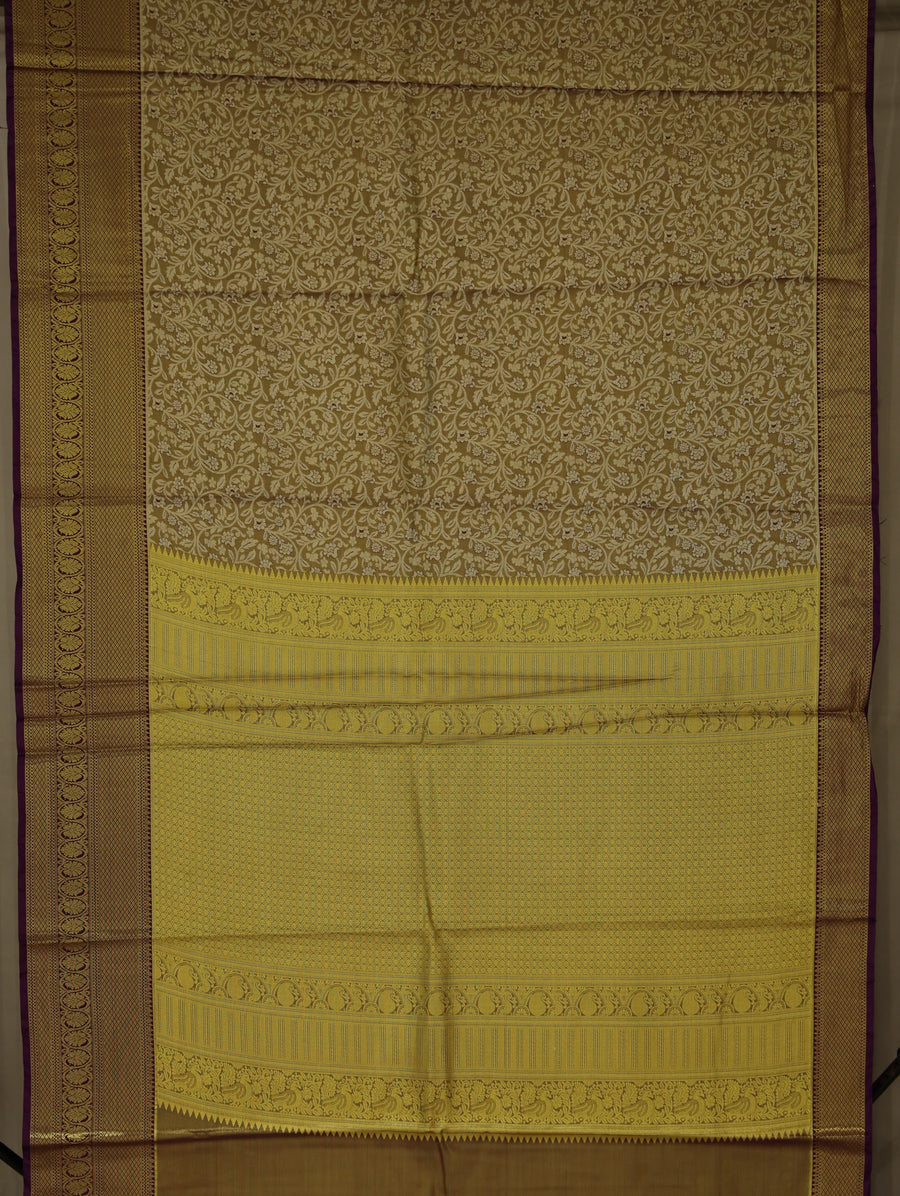 Champagne Gold Dharmavaram Inspired Semi Silk Saree with Medium Medium Contrast Border