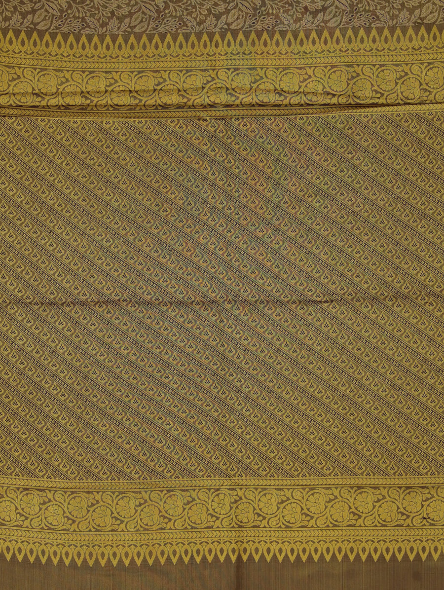 Olive Green Kanchipuram Inspired Semi Silk Saree with Medium Medium Contrast Border