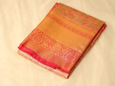Burnt Saffron Dharmavaram Inspired Semi Silk Saree with Narrow Narrow Contrast Border