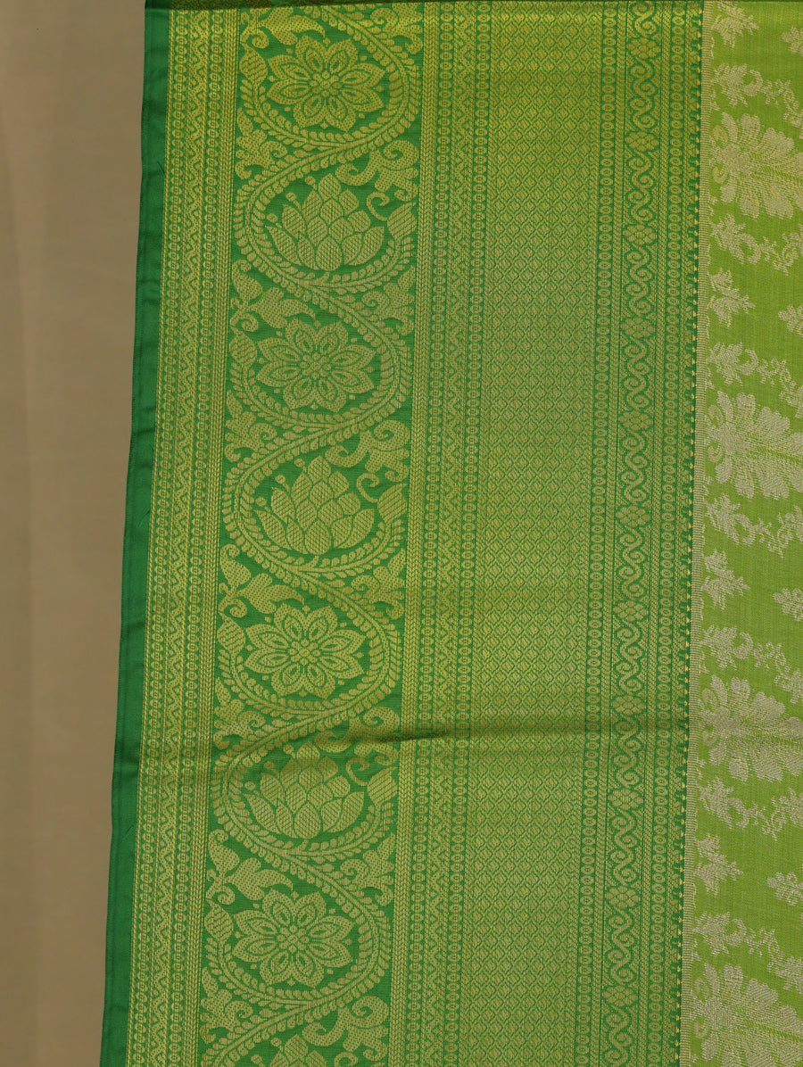 Lime Green Kanchipuram Inspired Semi Silk Saree with Medium Medium Self Border