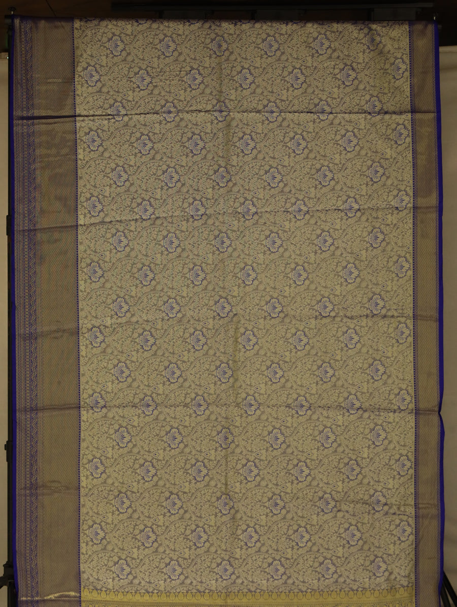 Champagne Gold Kanchipuram Inspired Semi Silk Saree with Wide Wide Contrast Border