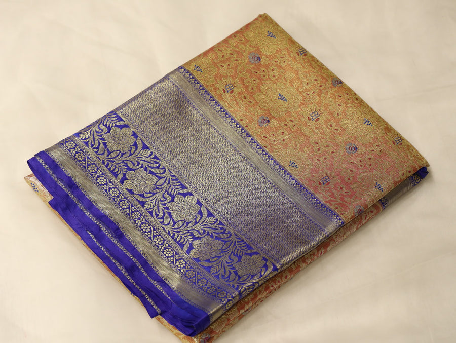 Antique Mustard Kanchipuram Inspired Semi Silk Saree with Medium Medium Contrast Border