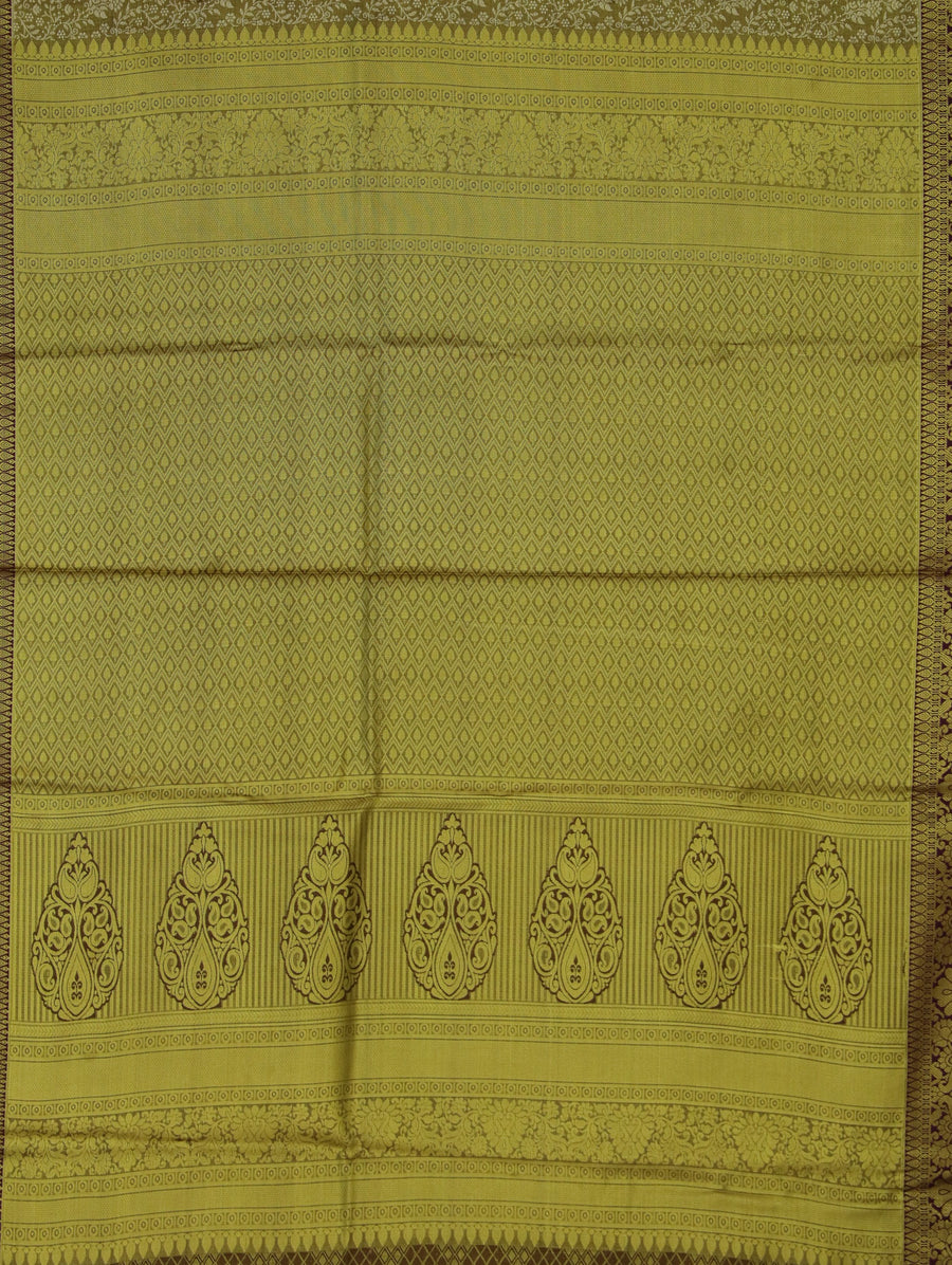 Antique Gold Kanchipuram Inspired Semi Silk Saree with Wide Wide Contrast Border