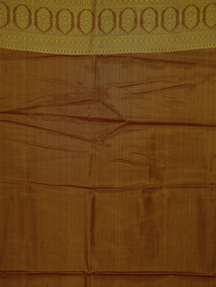Antique Gold Kanchipuram Inspired Semi Silk Saree with Wide Wide Contrast Border