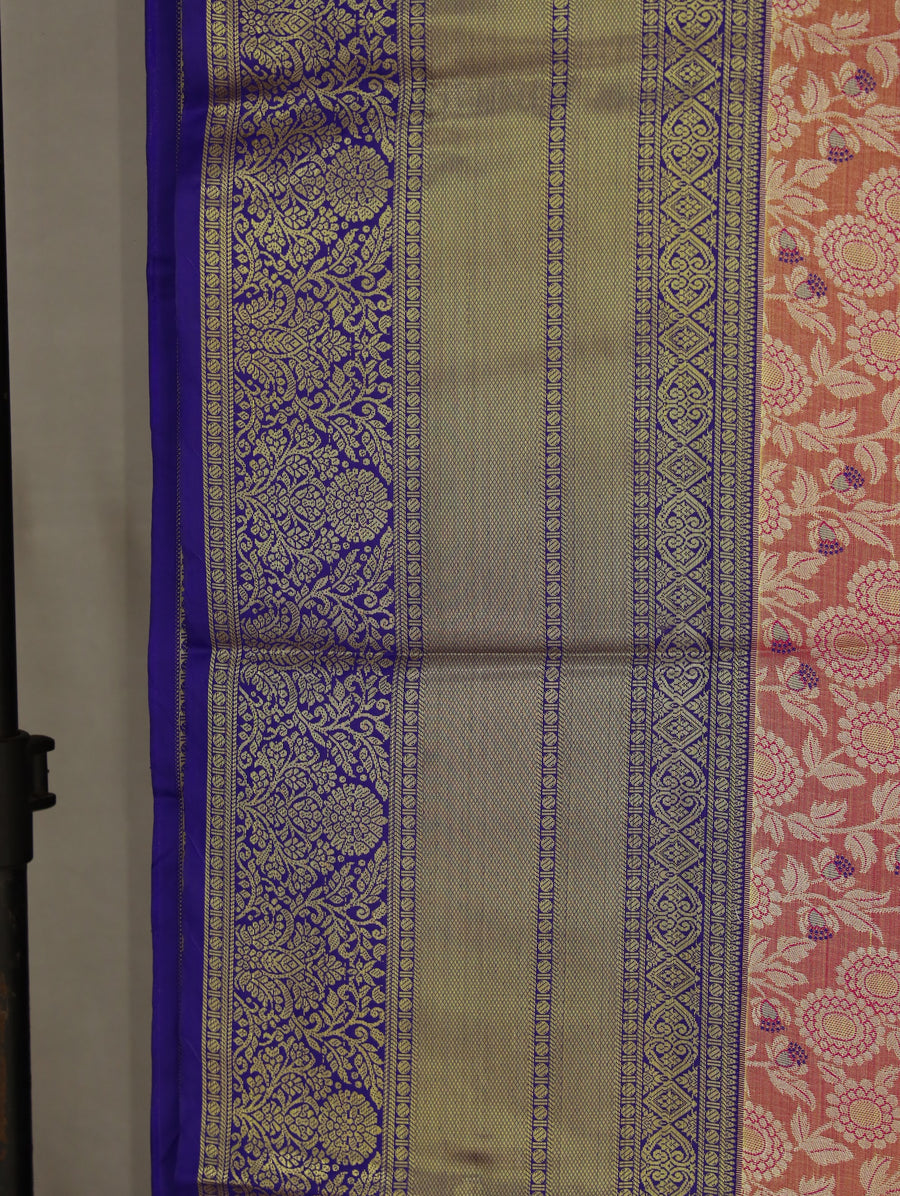 Dusty Rose Kanchipuram Inspired Semi Silk Saree with Medium Medium Contrast Border